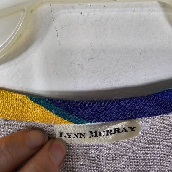 Vintage Lynn Murray Linen Geometric Abstract Print Jacket Blazer L Art to Wear - Picture 4 of 13